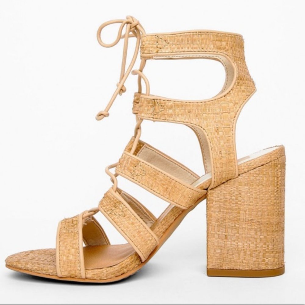 Dolce Vita Eva Block Hee Sandals - Natural Raffia